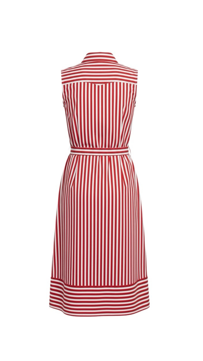 Red and White Strip Shirt Dress