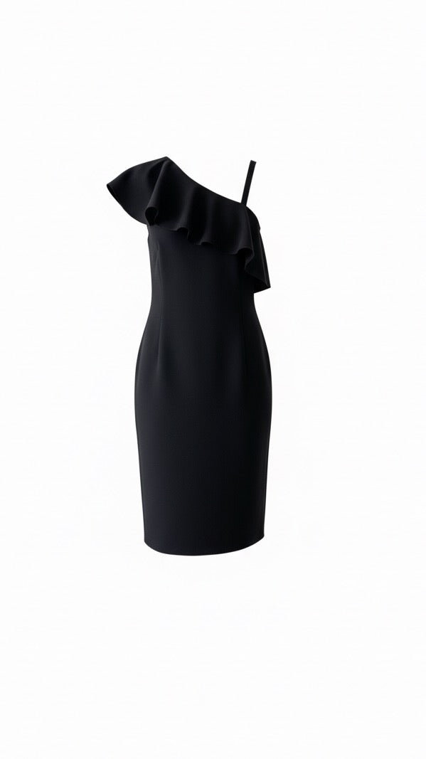 Off the Shoulder Neckline Dress with Truffle Detail on One Side