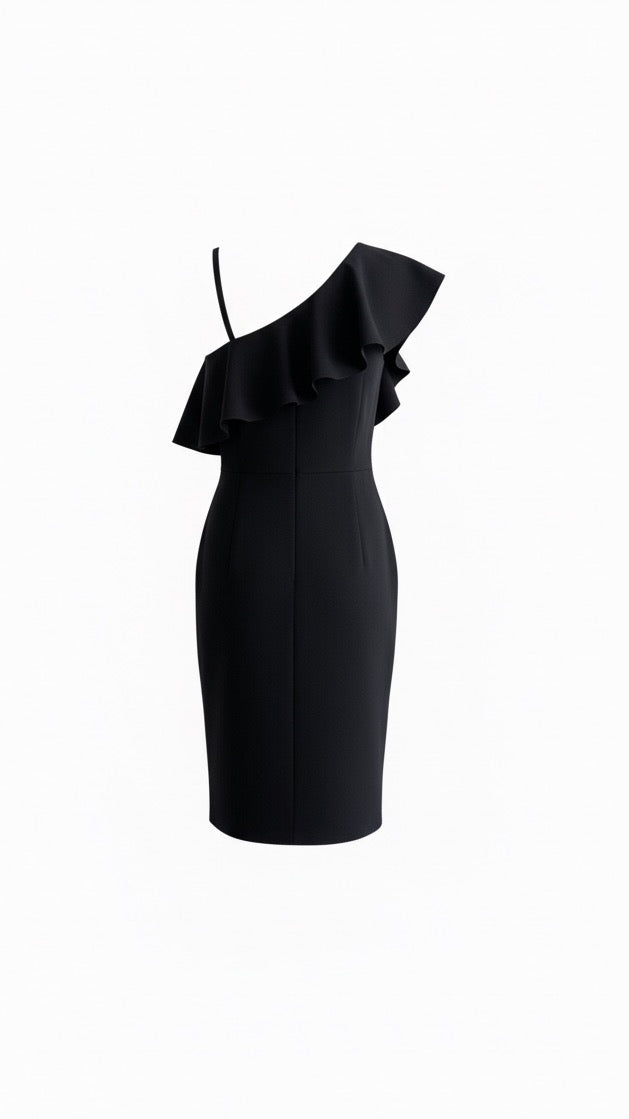 Off the Shoulder Neckline Dress with Truffle Detail on One Side