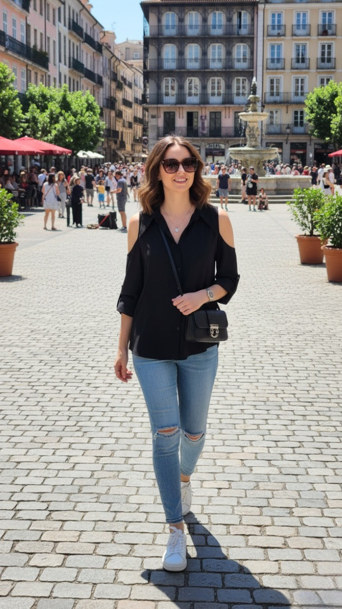 Black Cold Shoulder Blouse
