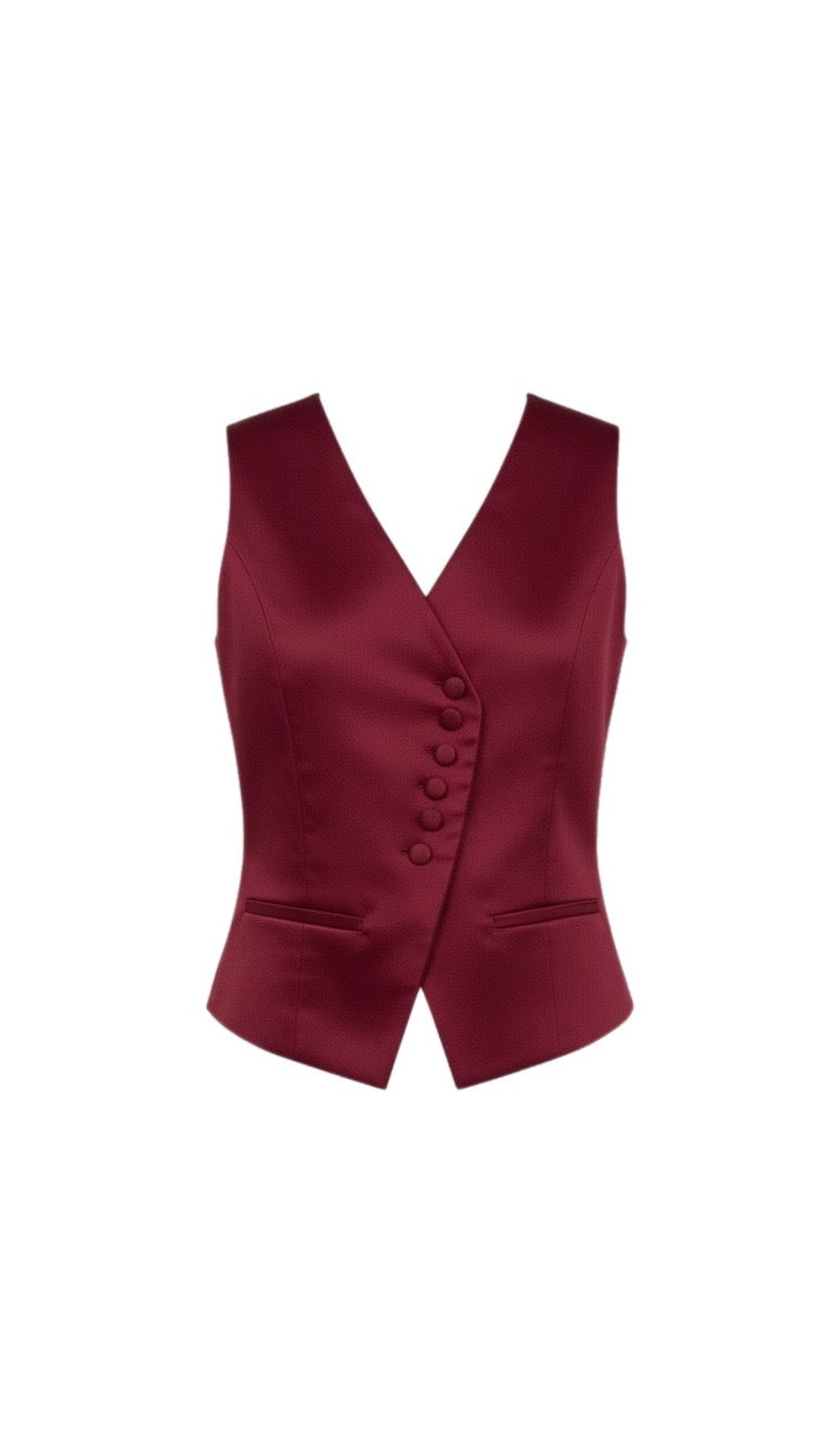 Dark Red Sleeveless Vest and Matching Skirt