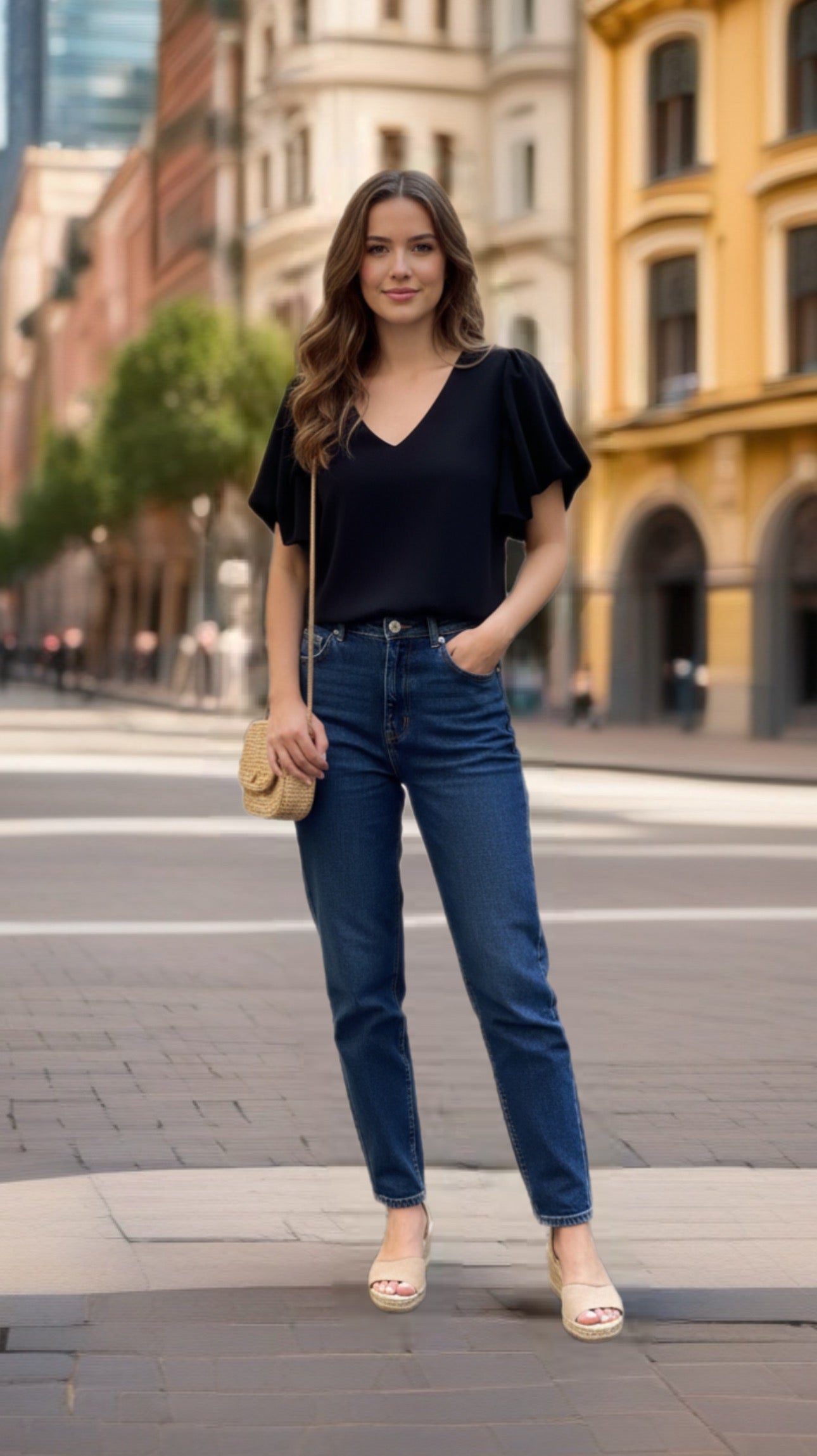 Black Flutter Sleeve Blouse