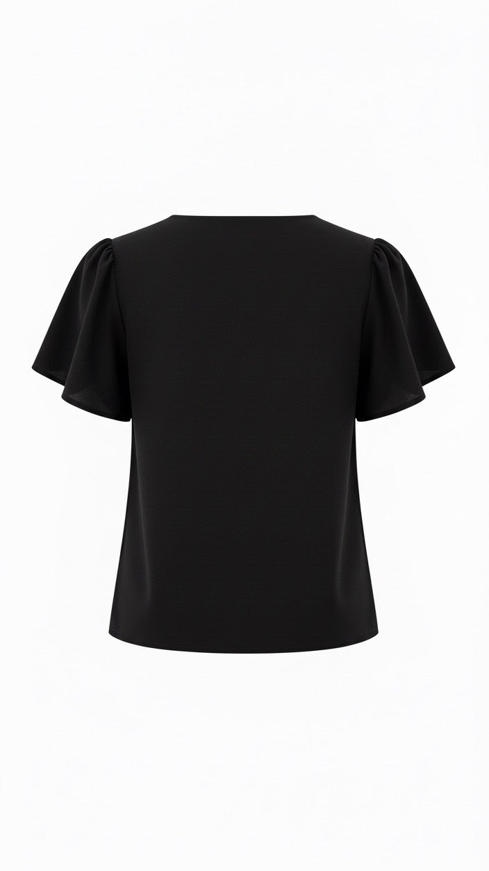 Black Flutter Sleeve Blouse