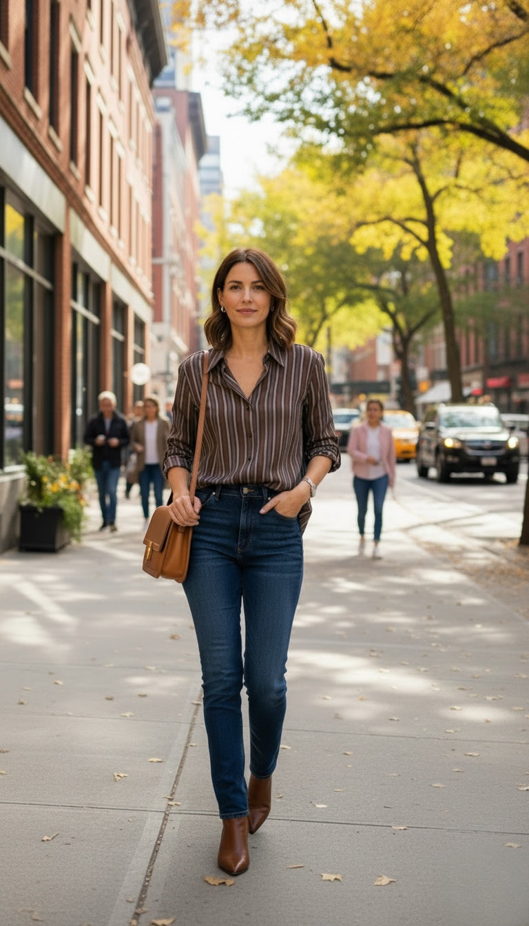 Brown Strip Button Down Shirt